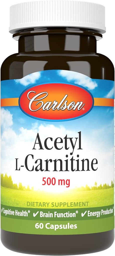 Carlson Labs Acetil L- Carnitina, 500mg, 60 Cápsulas