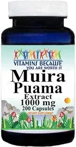 Vitaminas Porque Muira Puama Extract 1000mg Suplemento para homens e mulheres Apoio (200 ct)