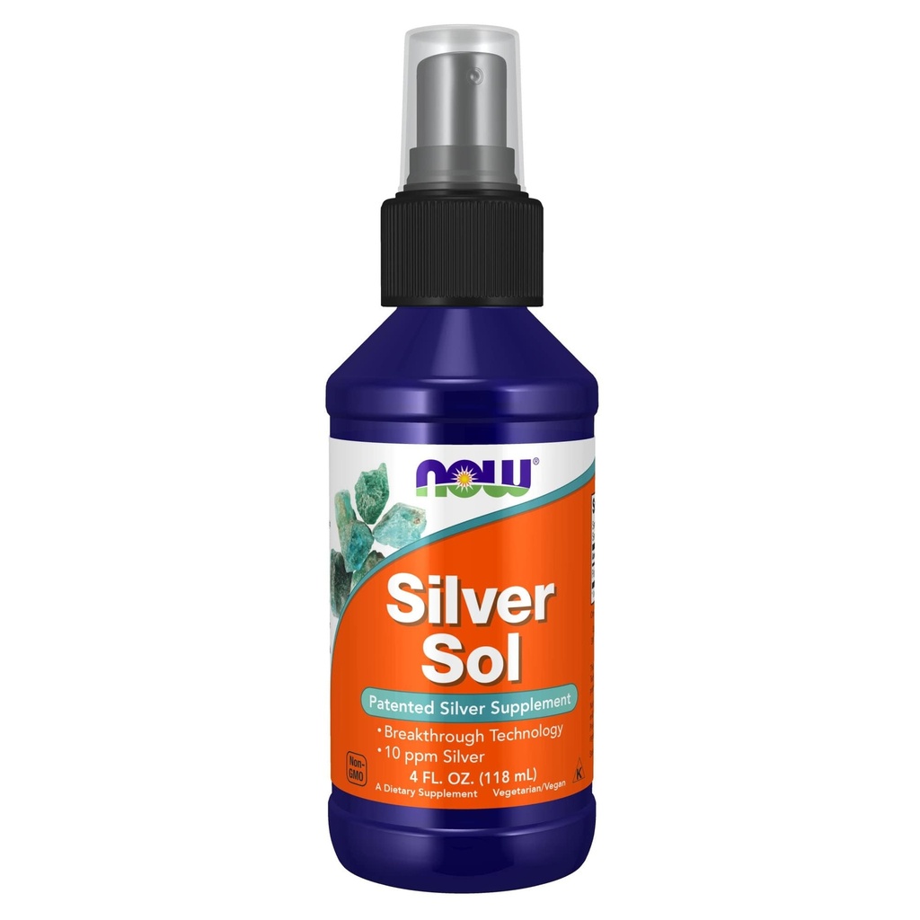 Now Foods Supplements, Silver Sol 10 PPM com prata elementar e água deionizada, líquido, 4-ounce