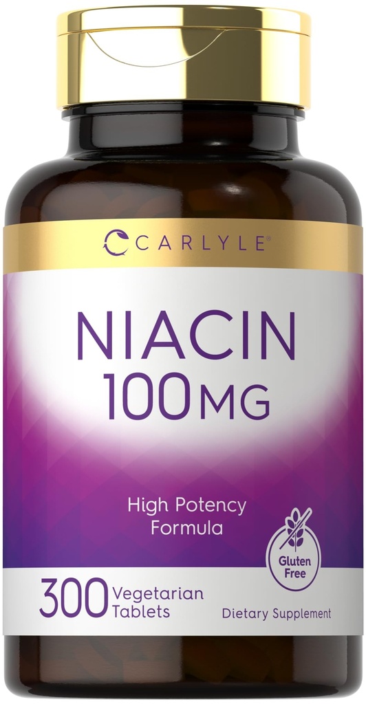 Carlyle Niacin 100mg □ 300 Comprimidos Vegetarianos □ Não-GMO, Glúten Livre