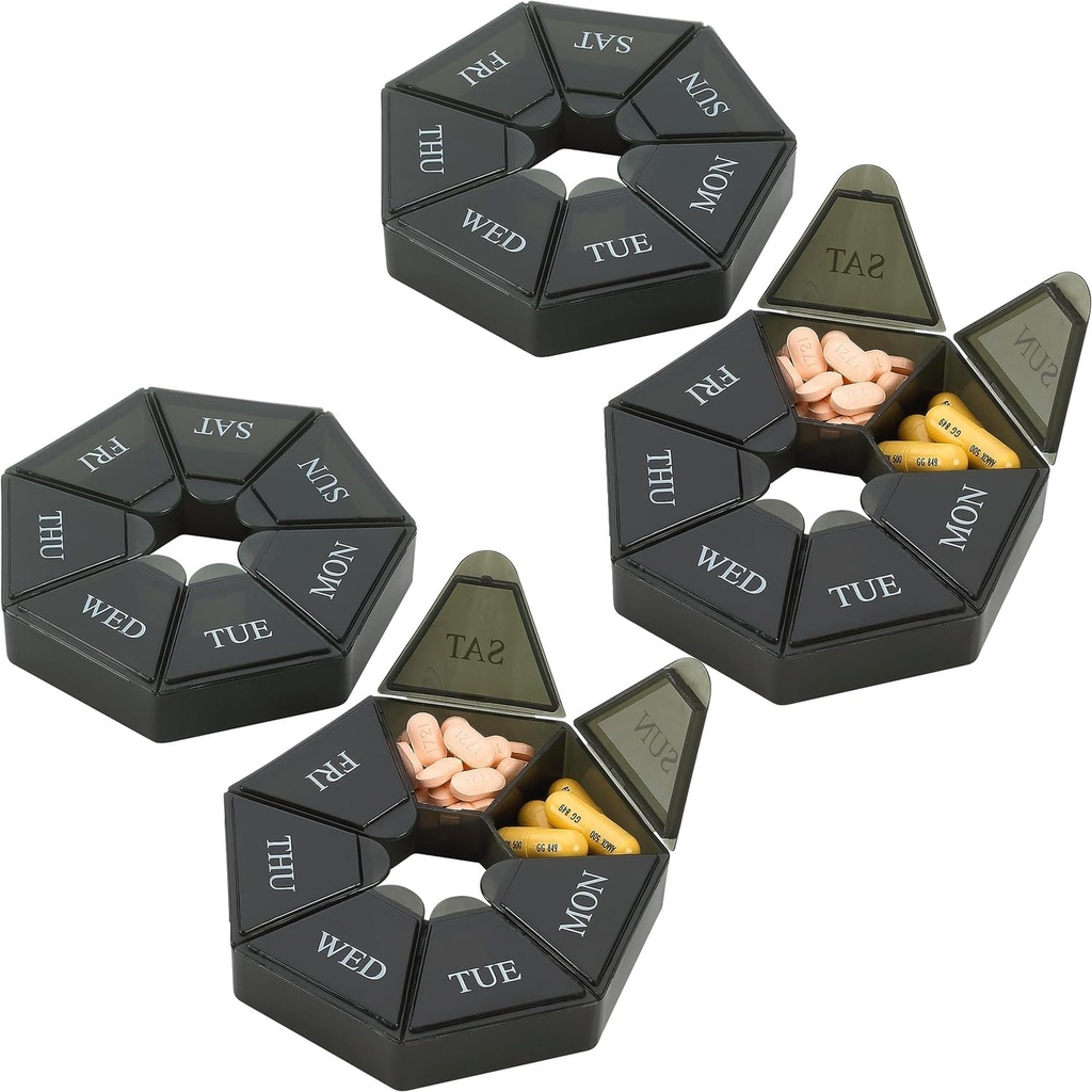 Organizador de comprimidos por semana - (Pacote de 4) 7-Dia Container de comprimidos - Artrite amigável portátil e compacto caso de viagem diária Compartimento Medicina Pílulas Caixa para suplementos, medicamentos, vitaminas e óleo de peixe