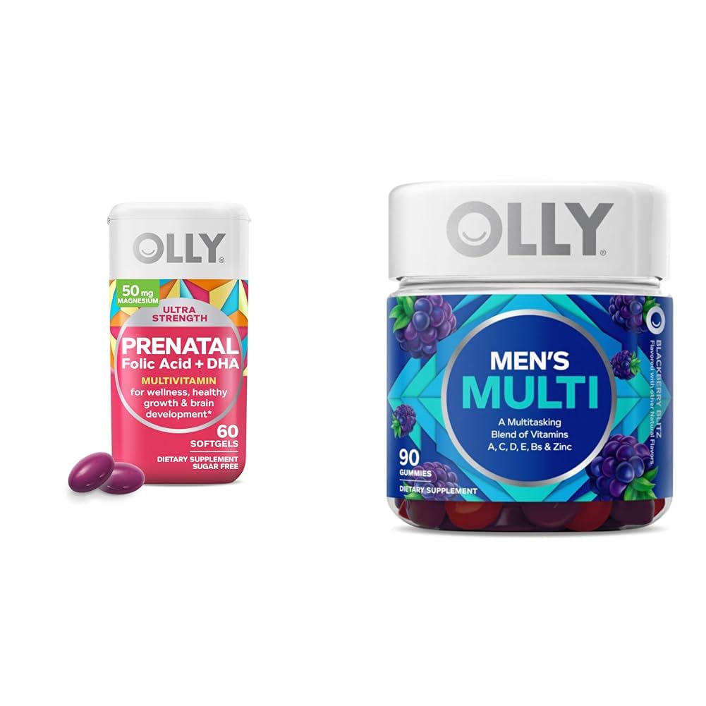 OLLY Pré-natal Multivitamin Softgels e Multivitamin Gummy Vitaminas do Homem, 60 e 90 Contagem
