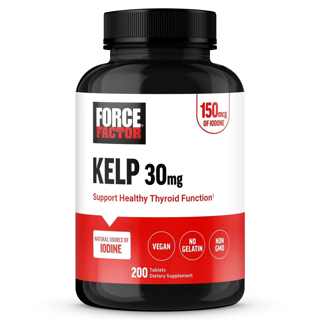 FORCE FACTOR Kelp para iodo de Kelp orgânico para apoiar a saúde da tireóide, Fortalecer a imunidade, e Digestão, Vegan, Sem Gelatina, Não-GMO 150mcg, 200 comprimidos