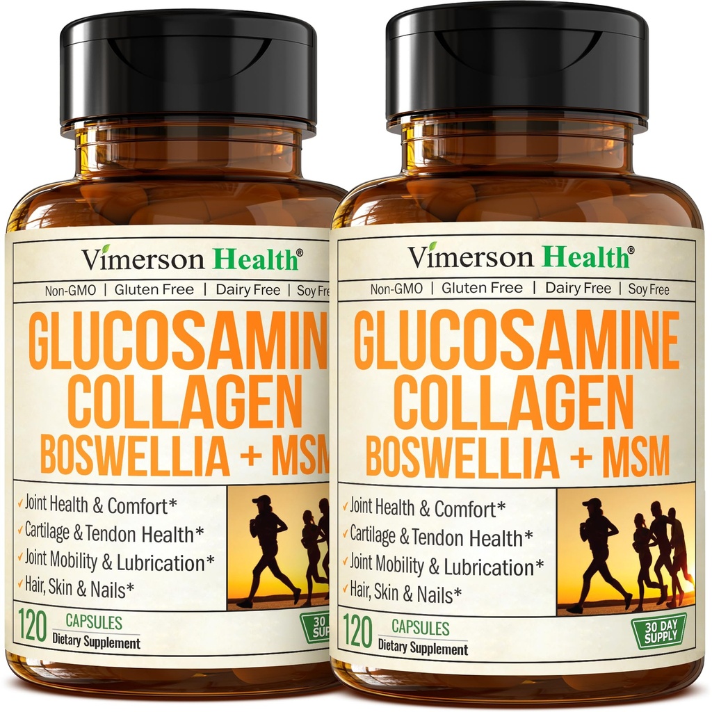Glucosamina Condroitina HSH com peptídeos de colágeno hidrolisados - Suplemento de suporte conjunto com Quercetina, Bromelaína e Extrato de Boswellia - comprimidos de colágeno para unhas de pele de cabelo - FSA Elegível 2 Pack