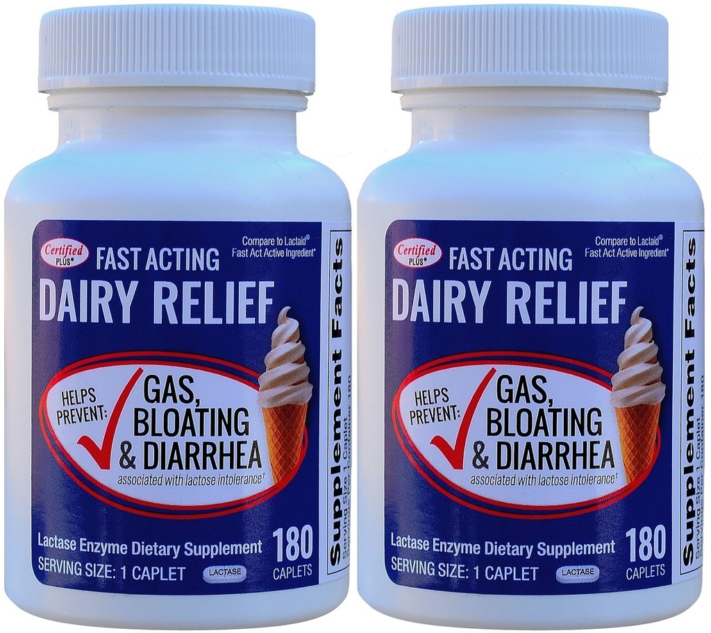 Lactase de ação rápida 360 Caplets Genéricos Lactase Fast Act 9000 FCC Units por Caplet