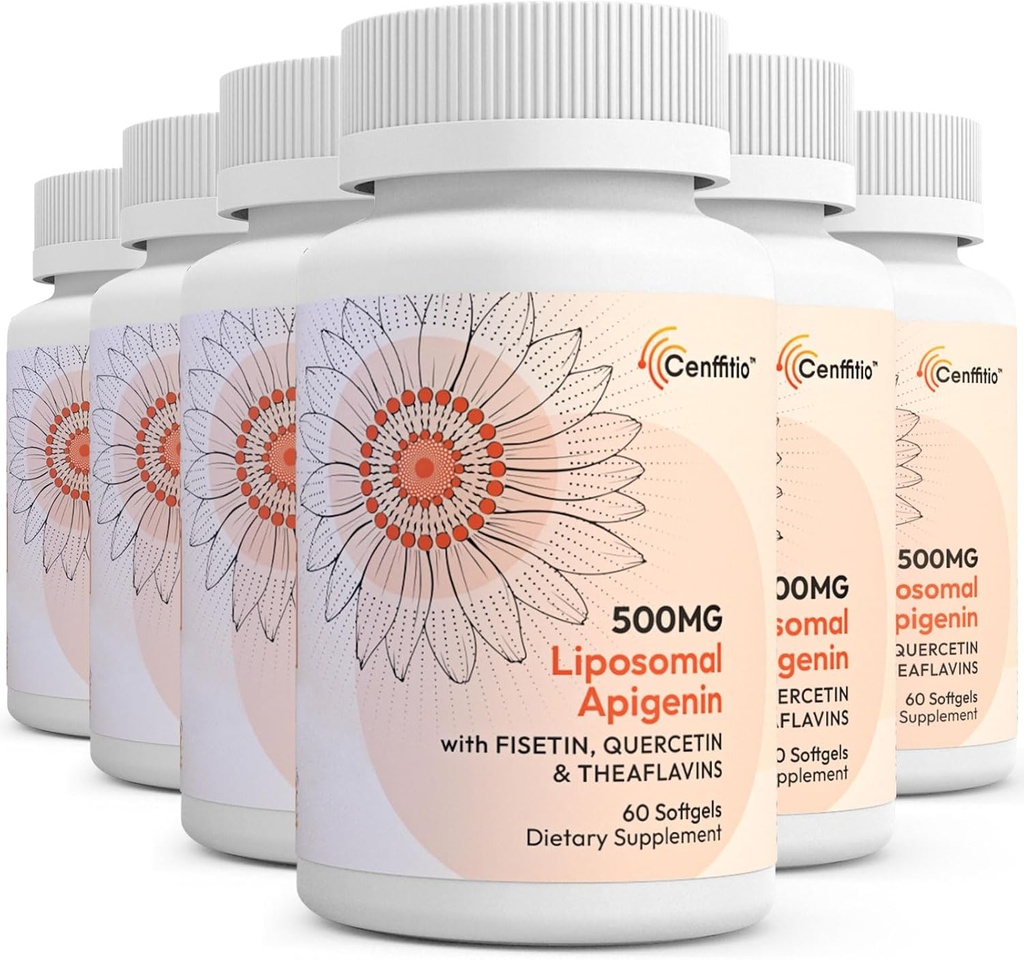 Apigenina lipossomal 500mg Softgels - Suplemento Optimal Apigenin com Fisetin, Quercetin e Theaflavins - 12 Mês de Fornecimento