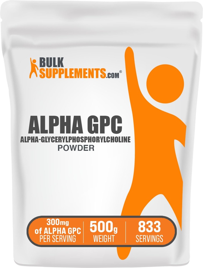 BulkSuplementos.com Alpha GPC Pó - Suplementos de cholina, Alpha GPC 300mg - Sem sabor e sem glúten, 600mg por serviço, 500g (1.1 lbs) (Pacote de 1)