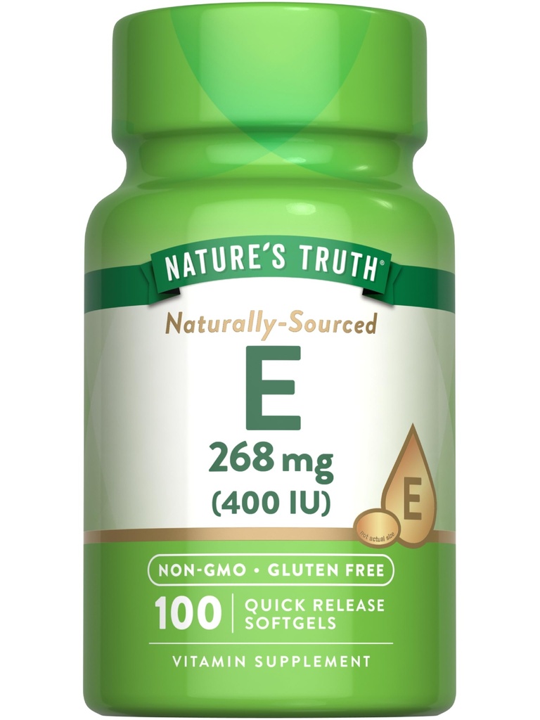 Nature's Truth Vitamina E 400 UI Softgels 268mg 100 Contagem Não-GMO e Suplemento sem glúten