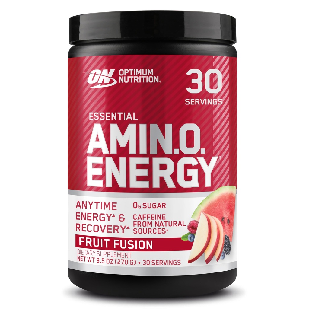 Optimum Nutrition Amino Energy - Pré-treino com chá verde, BCAA, Amino Acids, Keto Friendly, Extrato de café verde, Energia em pó - Fruit Fusion, 30 Servings (Pacote em maio Vary)