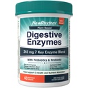 NewRhythm Digestive Enzimas 245 mg, com Probióticos e Prebióticos, Planta baseada, 7 Enzimas-chave, Digestão, Absorção de nutrientes, Protease Amylase & Lipase, 60 Cápsulas Vegan