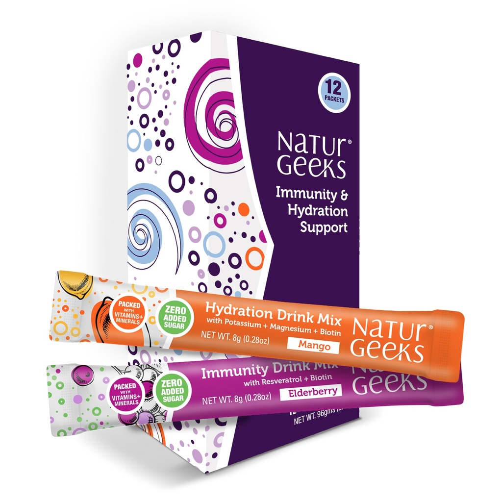 NutraGeeks Vegan Electrolytes Powder Packets – Eletrólitos sem açúcar para hidratação instantânea – Hydration Powder com Elderberry & Mango Flavors – Sem açúcar, 12 Servings
