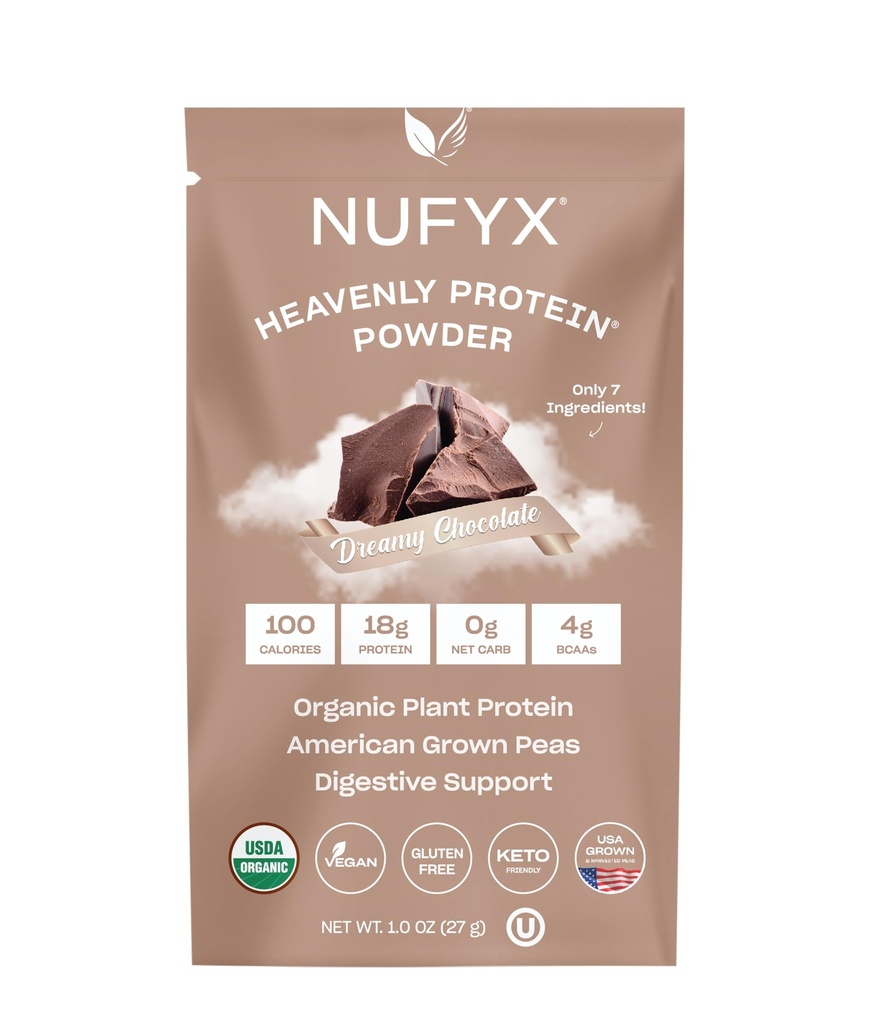 NUFYX® • Heavenly Protein® Powder • Melhor 100% Orgânica do mundo Ervilhas crescidas americana • Vegan • Gluten Free • Baixo carboidrato (Sonhos Chocolate, Packet)