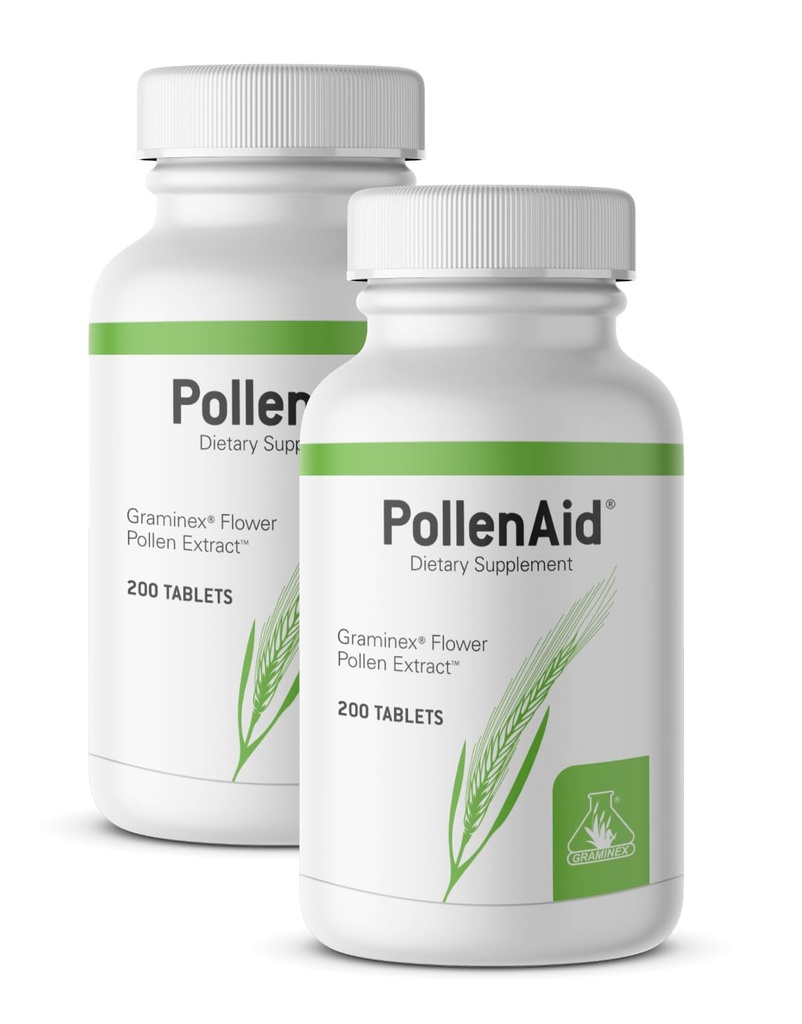 Graminex PollenAid Prostate Supplement: Todos os suportes naturais de próstata para controle de bexiga e saúde do trato urinário, Rye Pollen Extract Made in USA, 200 Tablets (Pack of 2)