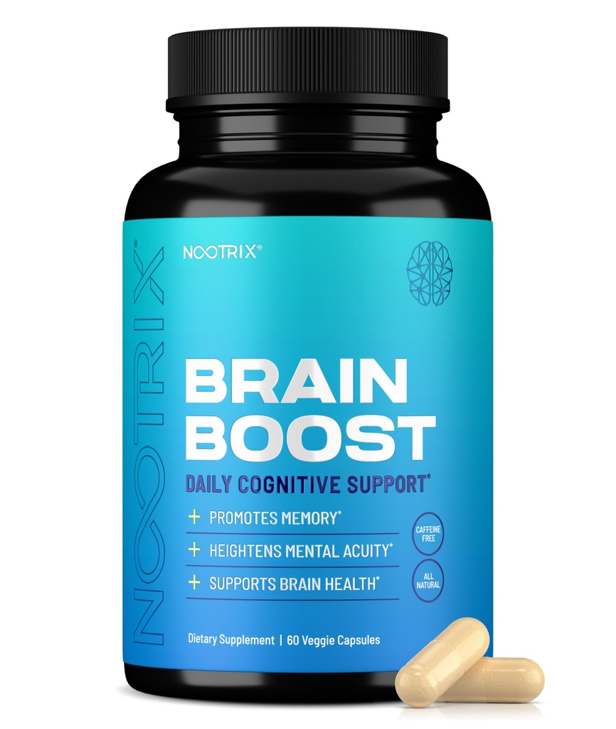 Nootrix Brain Boost Nootropic Supplement Suporta Memória, Foco Mental, Saúde Cognitiva e Energia Promove Mood Saudável e Função Cérebro Ginkgo Biloba & DMAE 60 Cápsulas
