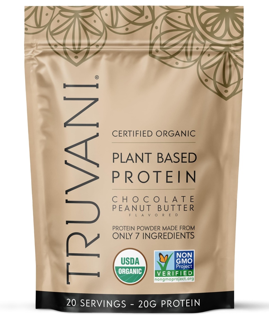 Truvani Vegan proteína de ervilha em pó de chocolate Manteiga de amendoim de 20g de proteína baseada em plantas orgânicas de 20 Servings