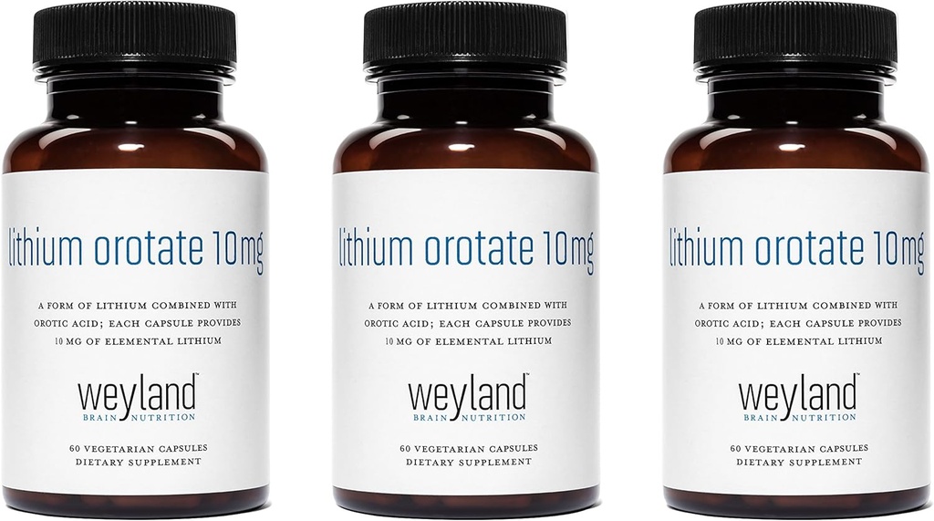 Orotato de lítio 10mg (3 frascos), 180 Cápsulas Vegetarianas