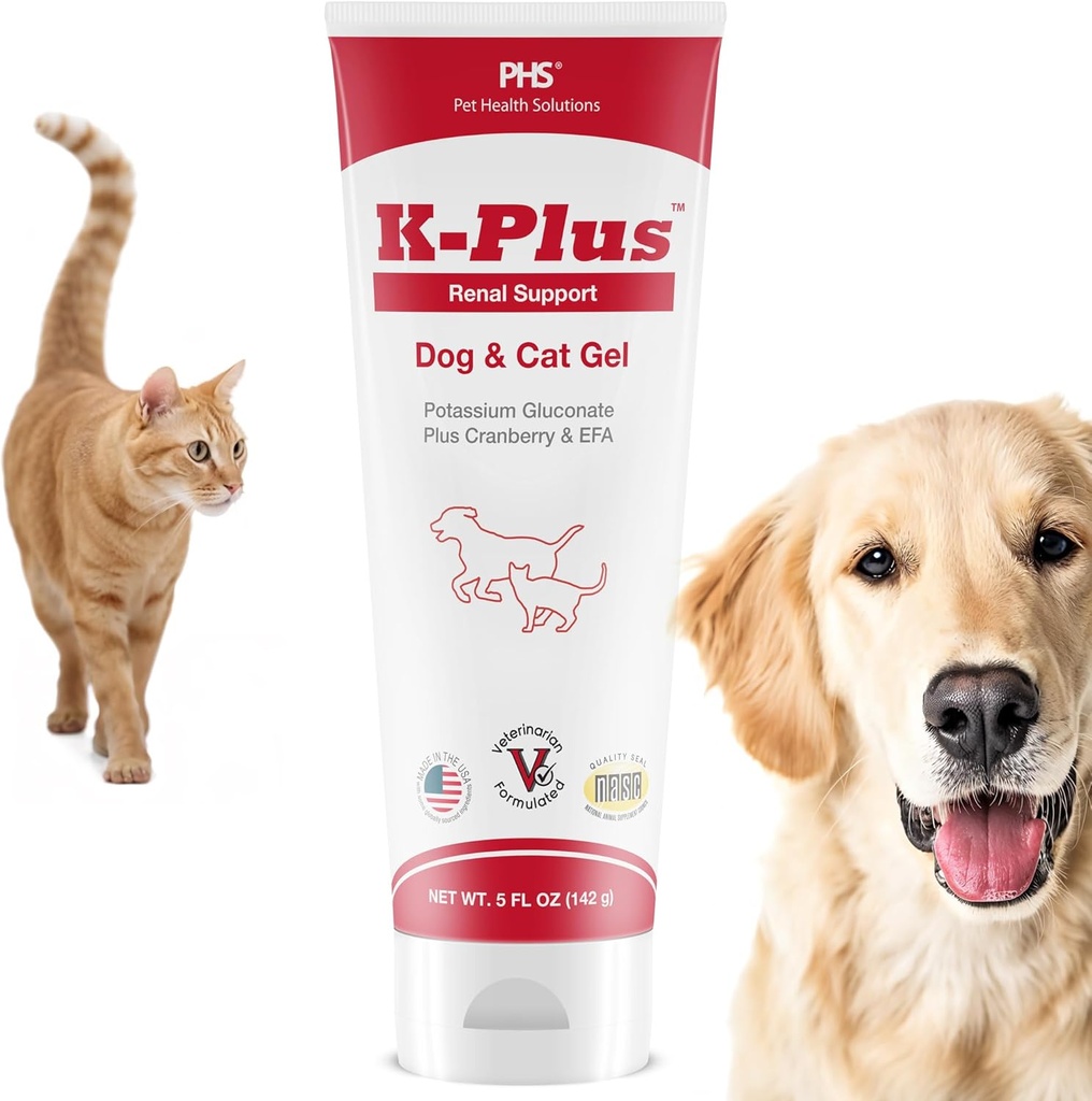 Gel K-Plus para cães e gatos – Citrato de potássio & Suplemento de cranberry para o rim, saúde do trato urinário, alívio da ITU, prevenção de pedras, equilíbrio eletrolítico, função muscular e cardíaca - Made in USA - 5 oz