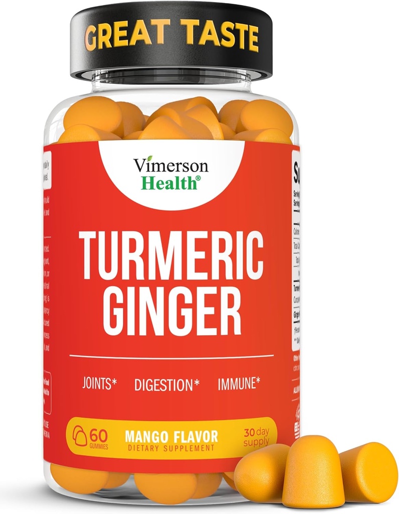 Suplemento Turmérica - Complexo de Curcumina C3 + Raiz de gengibre para Gut & Saúde Conjunta - Suplemento Natural de Curcumina Turmérica 95% Curcuminoides. Contém 260mg Extrato Tumérico. 60 Pastilhas de sabor de manga