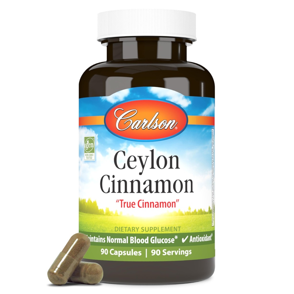 Carlson - Ceilão Canela, Suplementos de Canela, 500 mg, Canela Extrair comprimidos, Ceilão Canela Cápsulas, 90 Cápsulas.