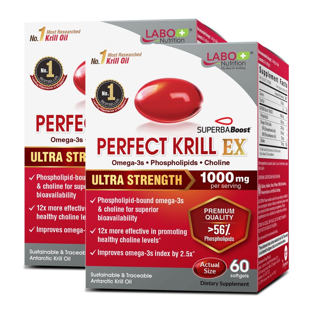 LABO Nutrition Perfect Krill EX, 1000mg Antárctico Krill Oil Omega 3 EPA DHA, fosfolipídios mais elevados (mais de 56%) com colina, astaxantina .