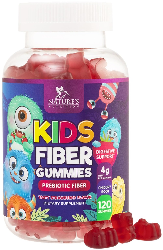 Gummies de fibra para crianças, Suplemento diário de fibra de goma de 4g, suporte de saúde digestivo prebiótico - Fibra solúvel baseada em plantas da natureza, suporta regularidade e digestão para crianças não-GMO - 120 chicletes