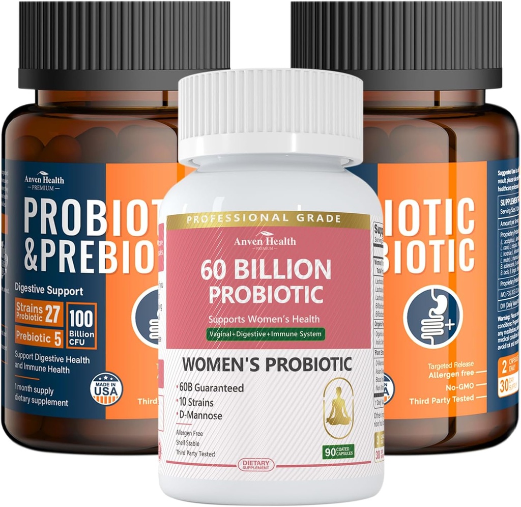 Conjunto completo de Gut & Digestive Saúde para a família inteira: 100 Bilhões Probióticos + Mulheres Probióticos