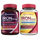 Receitas médicas Ferro 65 mg & Iron Plus Bundle, Níveis de Ferro Saudável e Suporte de Sangue, Comprimidos de Ferro 60 ct & Cápsulas de Ferro 60 ct