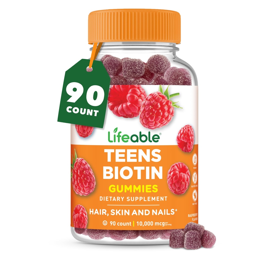 Adolescentes vivos Biotin 10000mcg chicletes □ Vitamina B7 □ Vegan Biotin Supplement □ Grande degustação de pastilhas de biotina para o crescimento do cabelo, pele saudável e pregos □ Vitaminas de biotina para adolescentes