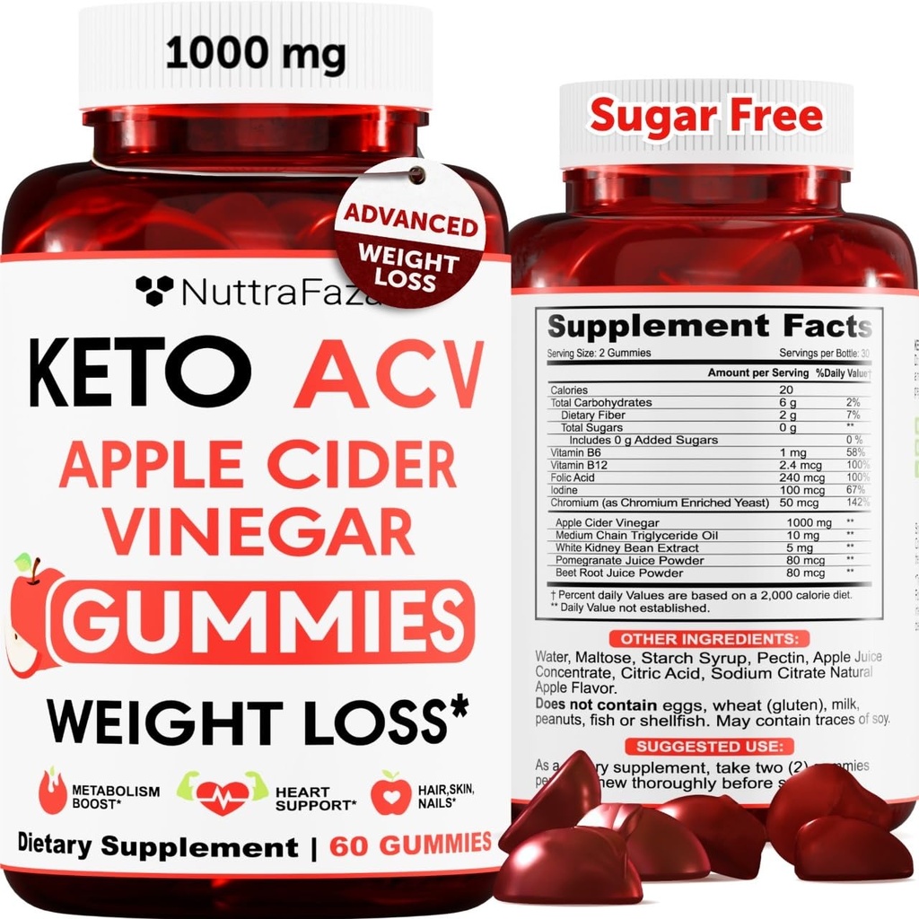 Keto ACV Gummies Perda de peso avançada - ACV Keto Gummies para perda de peso para mulheres e homens - Keto Gummies Suplemento - Detox & Cleanse, Digestão - Apple Cider Vinagre - Apple Flavor
