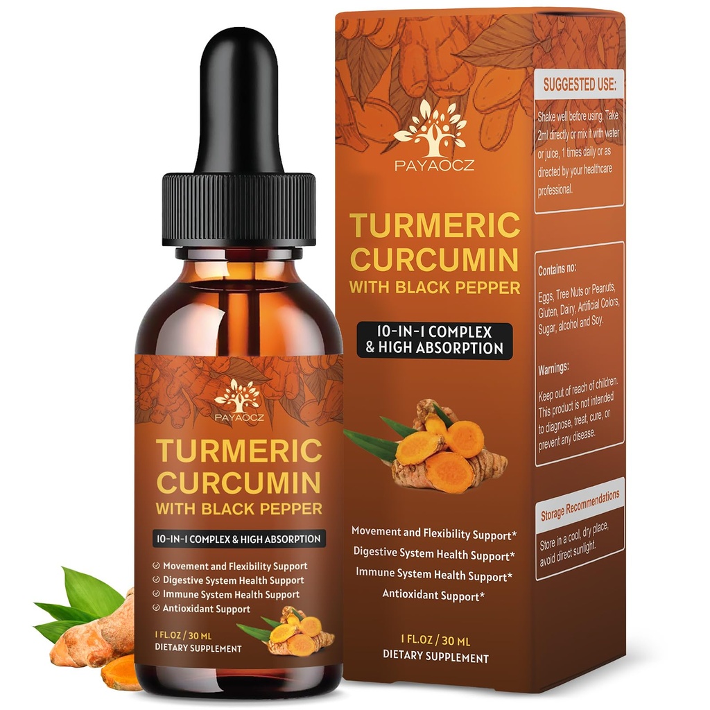 (2 Pack) Suplemento de Curcumina Acumérica Orgânica com Pimenta Preta e Ginger - Liquido Extrato de Acumérica Gotas (com Canela, Rosemary) - Mobilidade e Flexibilidade Suporte e Saúde Digestiva - 1 Fl Oz