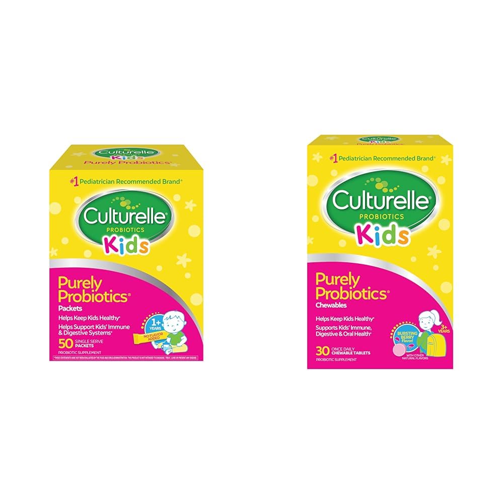 Culturelle Kids Puramente Probióticos Packets Suplemento diário & Crianças Mastigado Probiótico diário para crianças