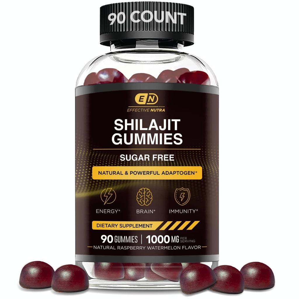 EFICAZ NUTRA Shilajit Gummies 1000mg Ure Shilajit Resin for Energy, Brain & Immunity (Suplemento para homens e mulheres) Suplemento para homens e mulheres (sem açúcar), Vegan, Gluten-Free (sem glúten)