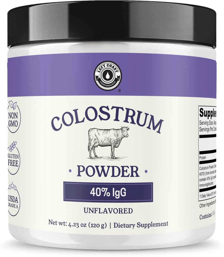 Colostrum Powder 40% IgG – EUA Fonte Bovine Colostrum Supplement for Imune Support, Gut Health, Muscle Recovery, and Global Wellness - Single Ingredient, No Additives, Non-GMO - 60 porções