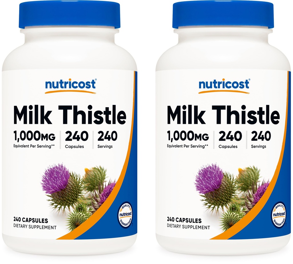 Cardo de Leite Nutricosto 1.000mg Equivalente, 240 Cápsulas (2 Embalagem) - 250mg de 4:1 Extrato - Vegan, Não-GMO e Glúten Grátis