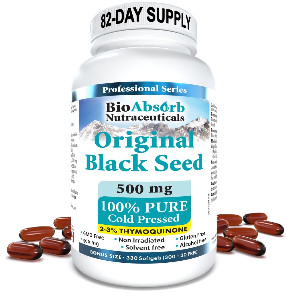 Bio Absorb Black Seed Oil Cápsulas, 82-Dia de Fornecimento, Óleo Puro de Cominho Preto Pressionado (Nigella Sativa) (330 softgels, 500mg)