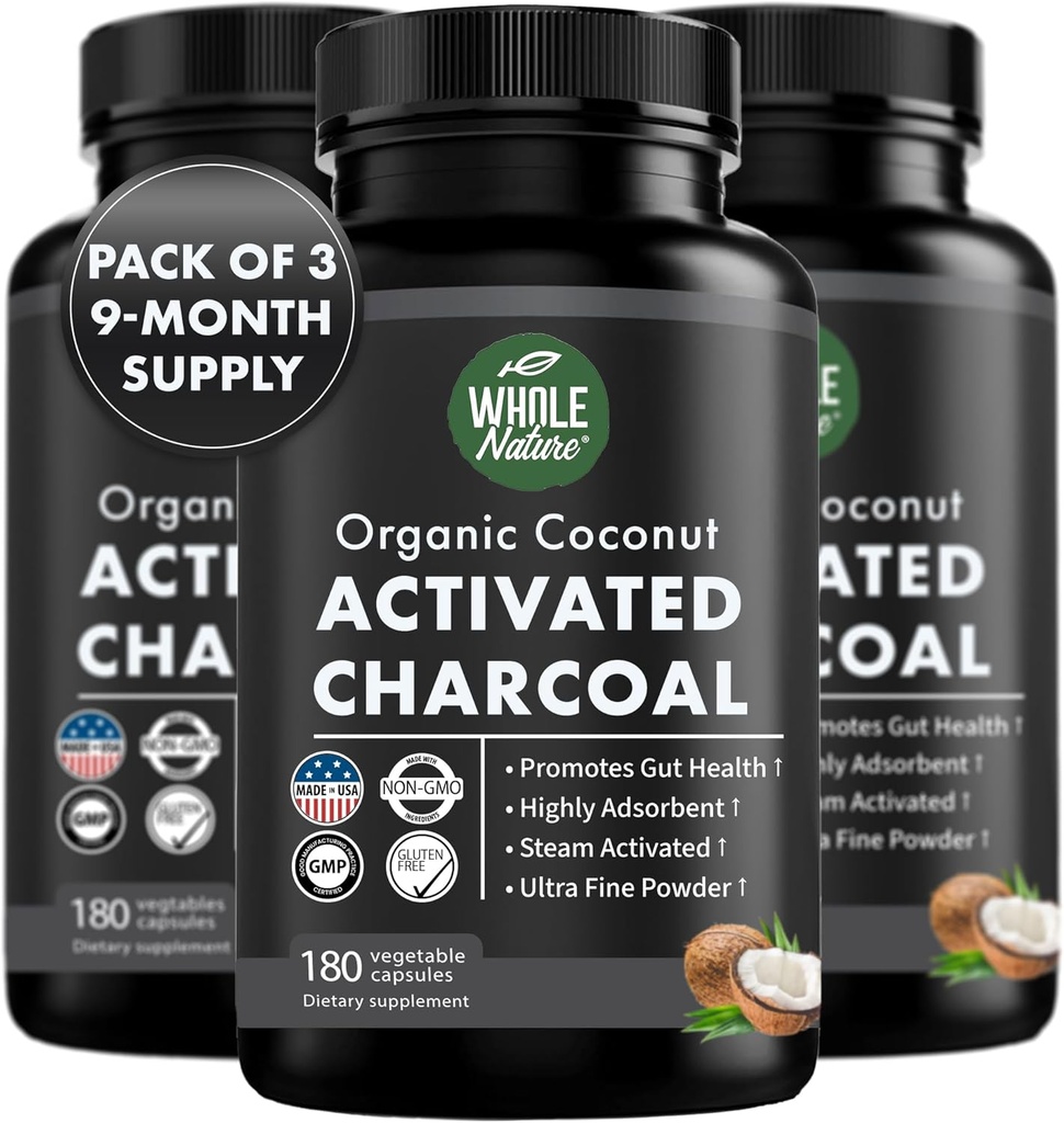 Cápsulas de Carvão Ativadas de Coco, 180 Cápsulas de Carvão, Whitening Dentes, Ajuda a Obstipação, Bloating, Gás estomacal, Azia, Puro Coconut Derived Supplement (3)