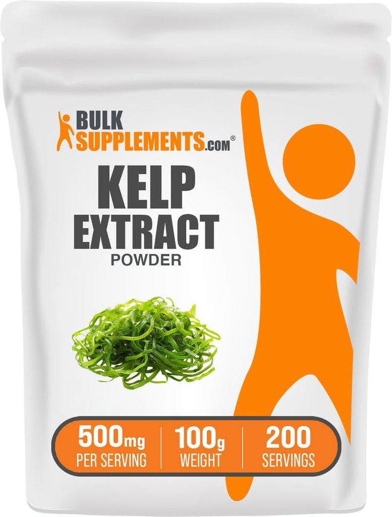 BulkSupplements.com Extrato de Kelp em pó - Kelp Suplemento, Extrato de algas marinhas, Pó de algas marinhas - Sem glúten, 500mg por serviço, 100g (3,5 oz) (Pacote de 1)