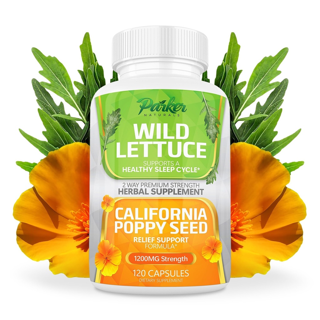Parker Naturals Wild Lettice Extract & California Poppy Seed Supplement, 2 Way Suplemento de ervas de força Premium para o sono saudável e apoio de alívio, 120 cápsulas