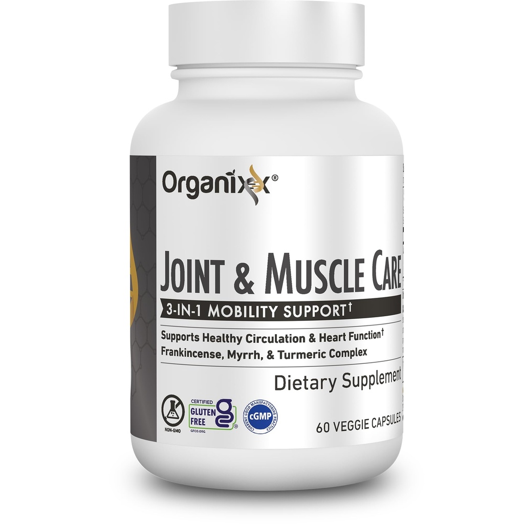 Organixx Joint & Muscle Care Organic Turmeric Supplement, 3-em-1 Frankincense, Turmeric and Myrrh Joint Support Suplemento Body Care Cápsulas, Suporta Inchaço, Tensão, 60 Cápsulas