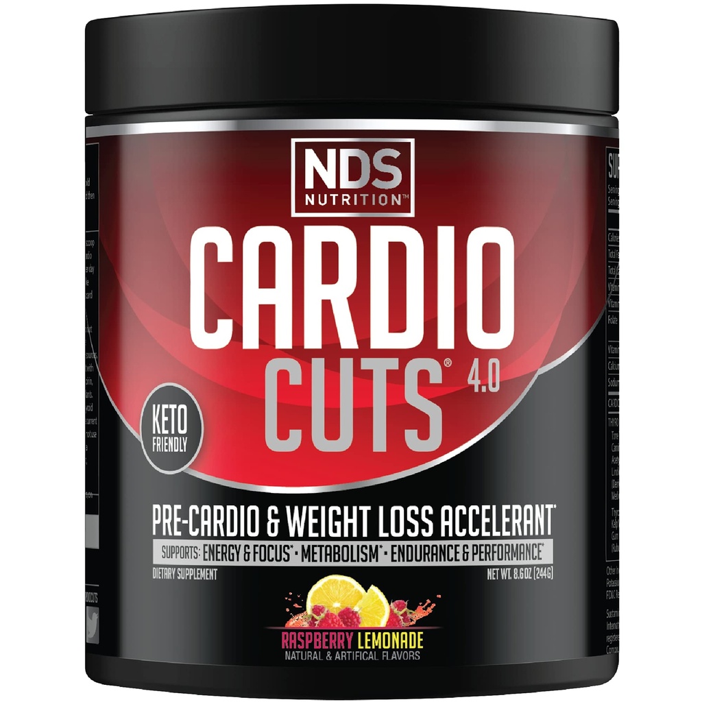 NDS Nutrition 4.0 Pre Treino Suplemento - Perda de Peso Avançada e Fórmula Pré Cardio com L-Carnitina, CLA, MCTs, L-Glutamina e Óleo de Safflower - Razz Limonada (40 Servões)