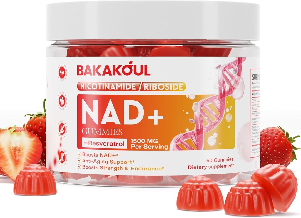 NAD Gummies, NAD Supplement - Nicotinamida lipossómica Riboside, Resveratrol, Quercetina, NAD Nicotinamida Riboside Resveratrol 900mg, NAD+ Suplemento para homens e mulheres, 60 chicletes 1 pacote
