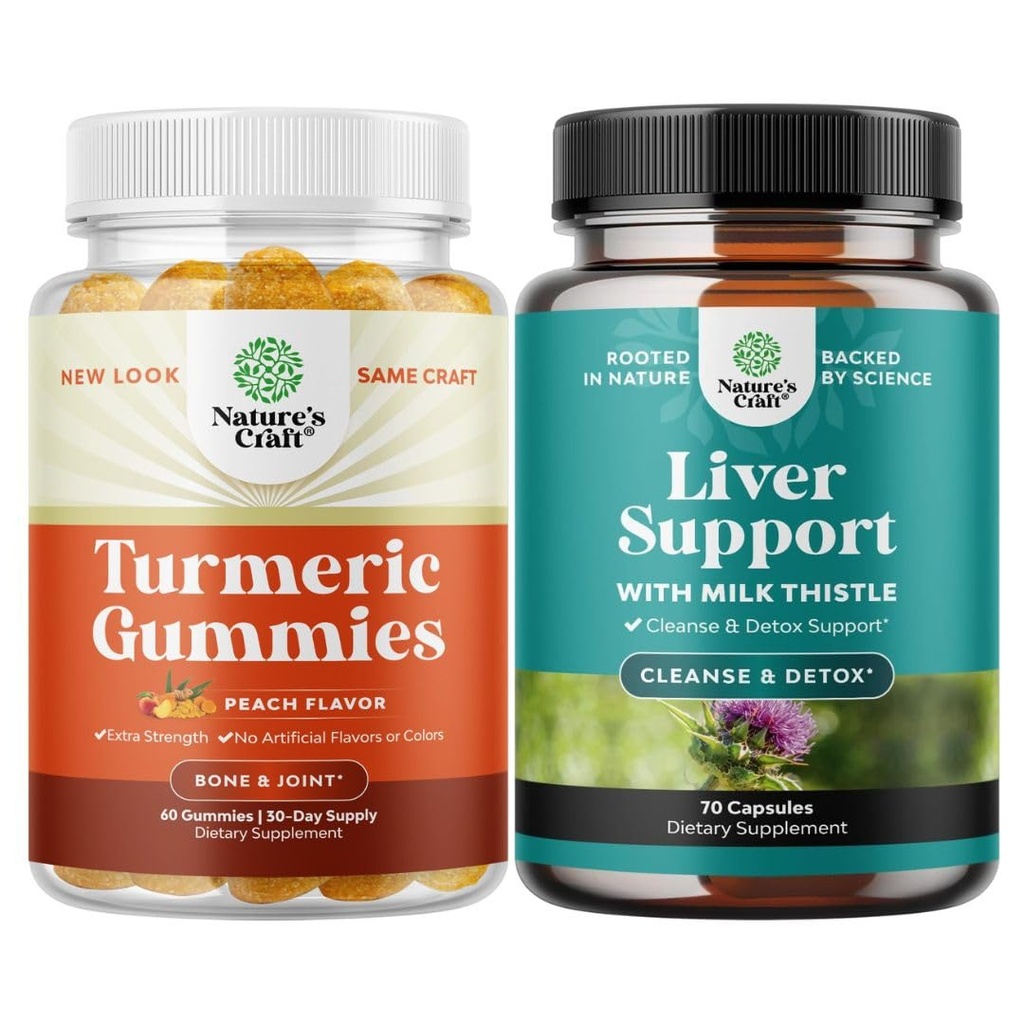 Pacote de Curcumina Turmérica Imune Suporte Gummies e Fígado Cleanse Detox & Repair Formula - Apoio Conjunto e Cuidados Avançados da Pele - com Cardo de Leite Dandelion Root Turmeric e Extrato de Alcachofra