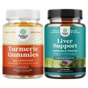 Pacote de Curcumina Turmérica Imune Suporte Gummies e Fígado Cleanse Detox & Repair Formula - Apoio Conjunto e Cuidados Avançados da Pele - com Cardo de Leite Dandelion Root Turmeric e Extrato de Alcachofra