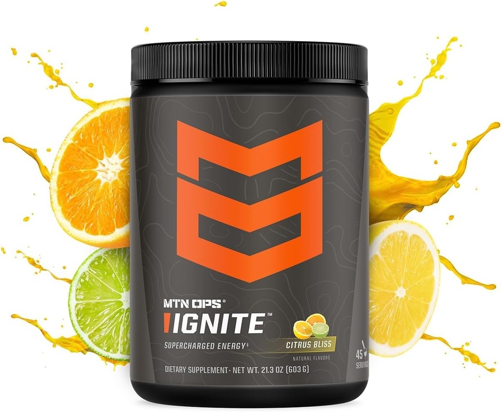 MTN OPS Ignite Mistura de Bebidas Energéticas Supercarga 45-Serving Tub, Citrus Bliss