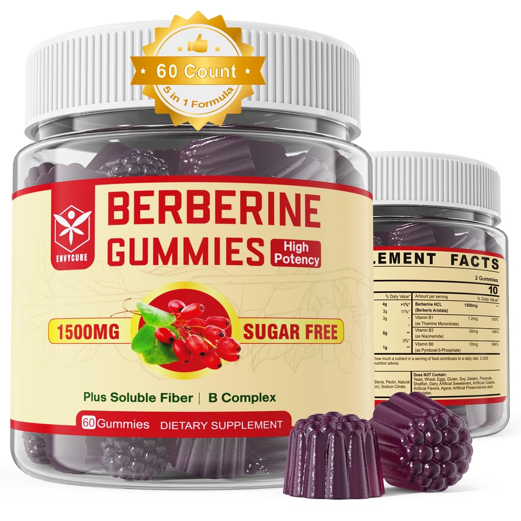 Sugar Free Berberine Gummies, GLP-1 Friendly with 3G Fiber, Vegan, 60cts