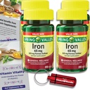 Comprimidos de Ferro do Vale da Primavera Suplemento dietético Tamanho 65 mg 200 CT 4 Pk Choice Bundle (800 Total) + Vitamina Vitality Guide & Pill Container (6 itens)!
