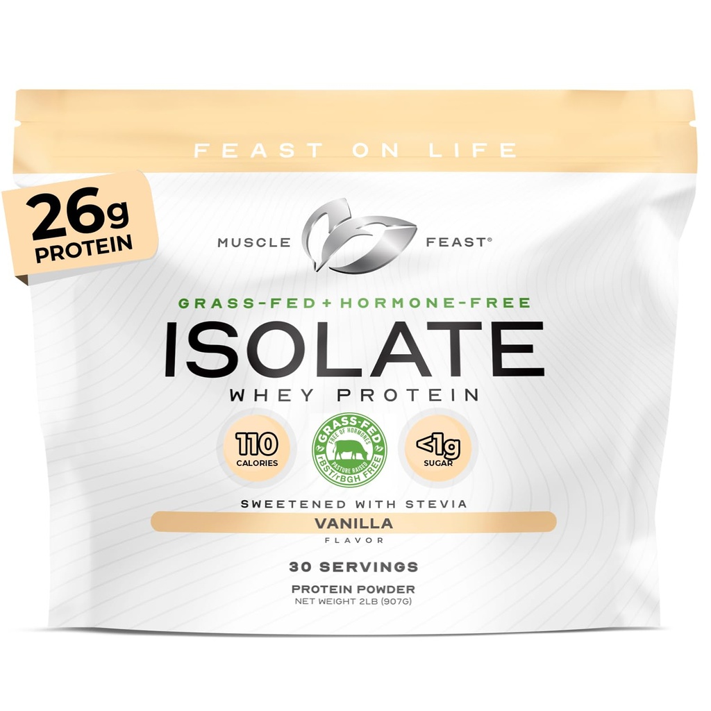 Músculo Festa Whey Feed Whey Protein Isolate, Todos Natural Hormônio Pasture Free Criado, Whey Isolate Protein Pó para homens e mulheres, Limpo, sem glúten, Delicious Isolate Protein - Vanilla, 2lb