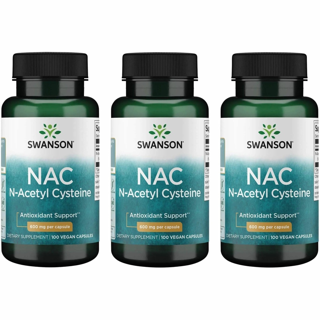 Swanson NAC - N- Acetil Cysteine - Suplemento 600 mg 100 Cápsulas (3 Embalagem)