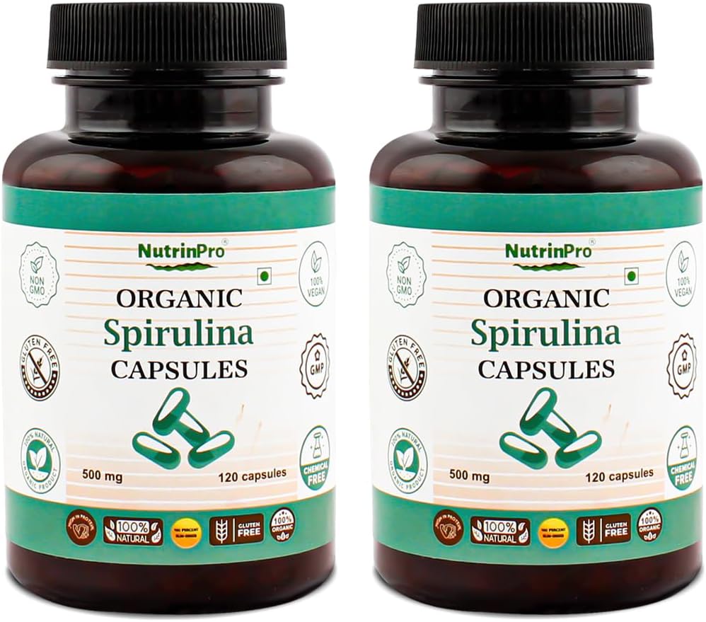USDA Organic Spirulina Cápsulas - 100% Puro Vegan Supplement, Non-GMO, Gluten-Free, Chemical-Free, (240)