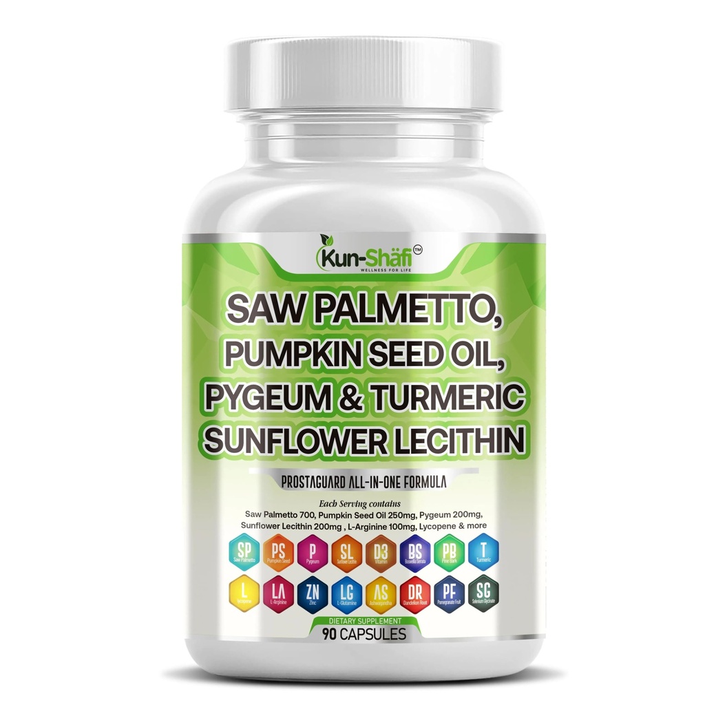 Serra Palmetto com agulha, Pigeu, Semente de abóbora, Lecitina de girassol, Açafrão e Ashwagandha – Suporte Próstata para Homens com Licopeno e Vitamina D3 – 90 Cápsulas